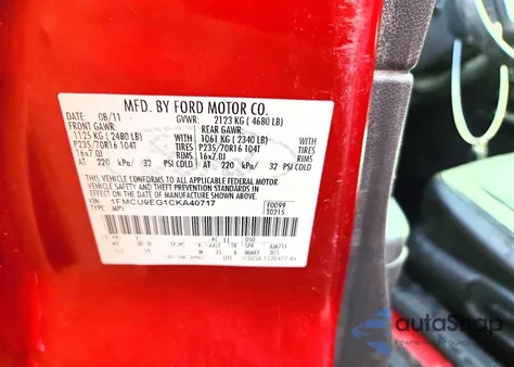 2012 Ford Escape Limited z USA, uszkodzony, nr VIN 1FMCU9EG1CKA40717